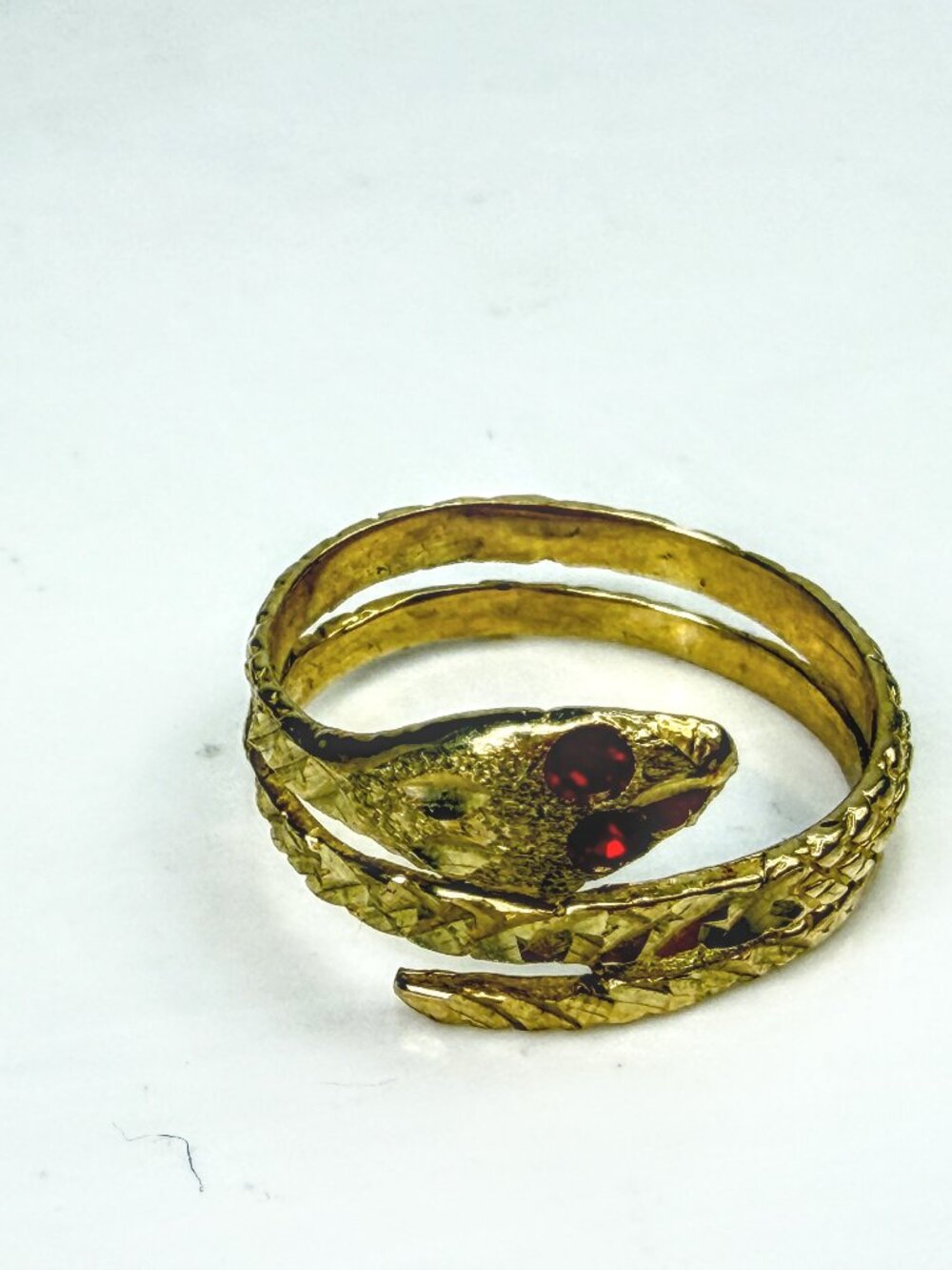 Antique 10K Gold Double Coil Snake Ring Ruby Eyes Size 7 2.5g JR2064